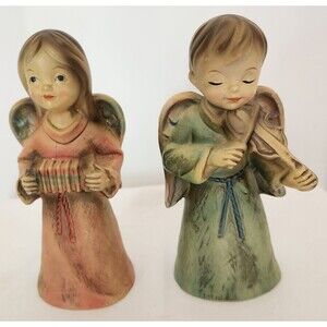 Composition Angels Accordion Violin Japan Figurine Statue Pink Blue 6" Boy Girl